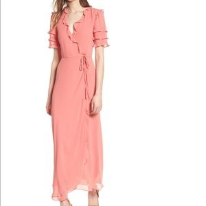 NWOT Wayf ruffle wrap gown